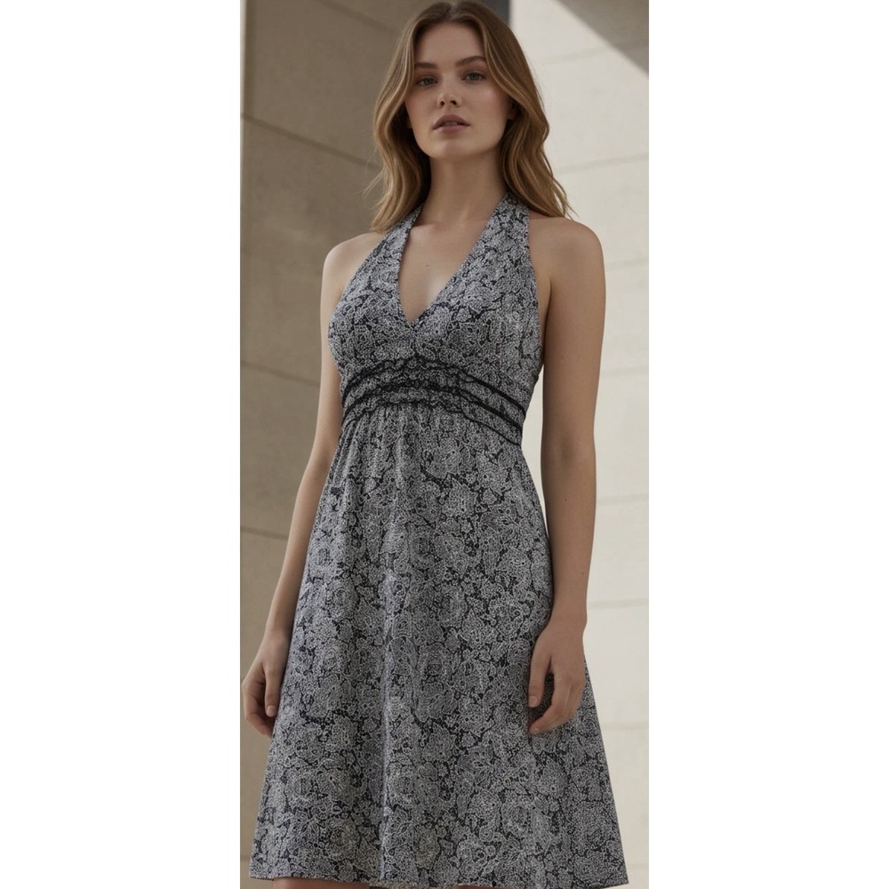 BCBGMaxazria Womens Halter Spring/Summer Dress Stretch Floral Black/White Size L